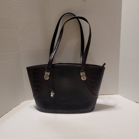 Brighton Women's Pebbled Leather Double Handle Shoulder Black/Brown Bag - Picture 2 of 9